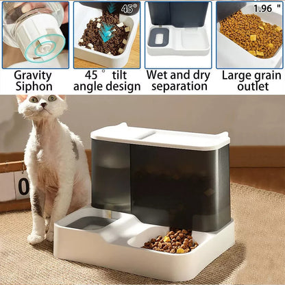 2 In1 Feeder Food Water Dispenser Bowl Automatic Dog Cat Bottle Pet Self Feeding