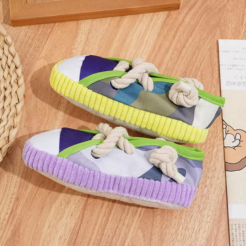 Dog Chewing Toy Squeaky Bite Resistant Canvas Shoes Knot Puppy Toy Teeth Cleaning Training Molar Dog Chew Toy Supplies