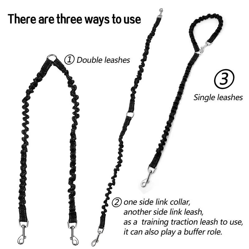 Double Dog Walking Coupler Leash - Bungee Elastic Splitter for Two Dogs