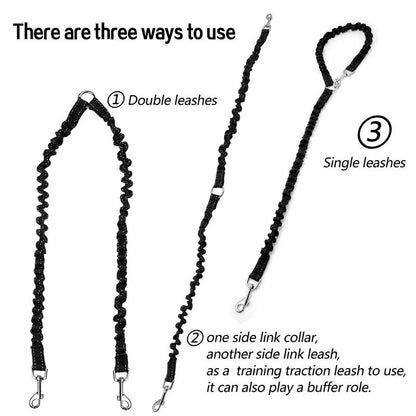Double Dog Walking Coupler Leash - Bungee Elastic Splitter for Two Dogs