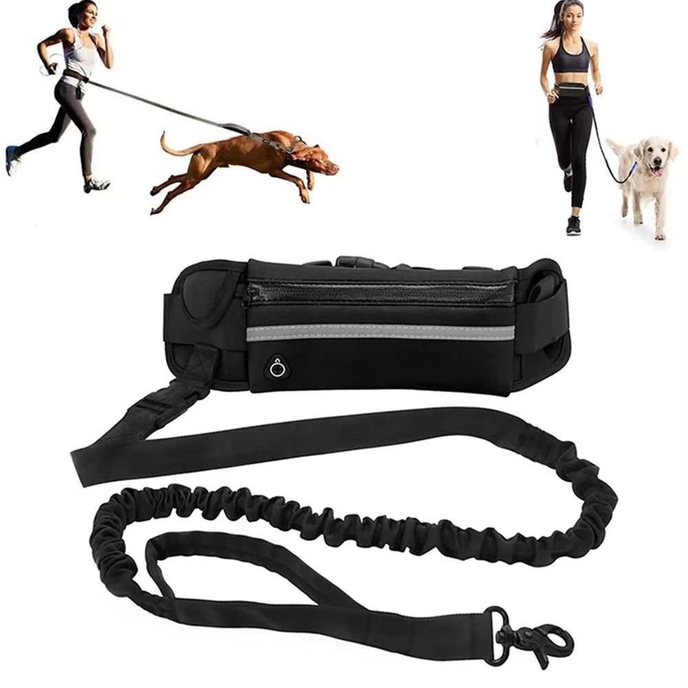 Hands-Free Reflective Dog Leash with Waist Bag and Elastic Belt for Running and Walking