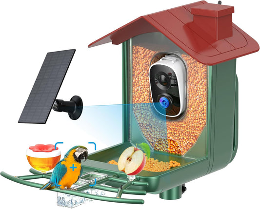 Smart Bird Feeder with Solar Camera - 2K HD Live Video & AI Recognition for Garden Bird Watching - Perfect Gift for Bird Lovers
