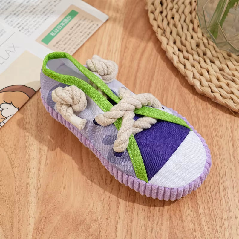 Dog Chewing Toy Squeaky Bite Resistant Canvas Shoes Knot Puppy Toy Teeth Cleaning Training Molar Dog Chew Toy Supplies
