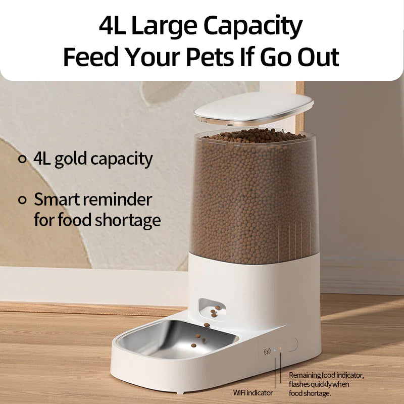  Automatic Cat Feeder. Pet Smart Cat Food Kibble Dispenser, Remote Control Wifi Button Auto Feeder for Cats and dogs