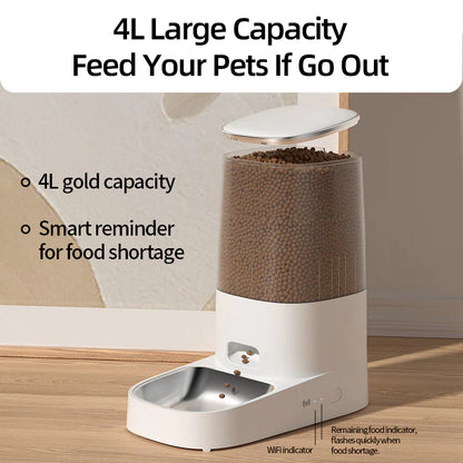  Automatic Cat Feeder. Pet Smart Cat Food Kibble Dispenser, Remote Control Wifi Button Auto Feeder for Cats and dogs