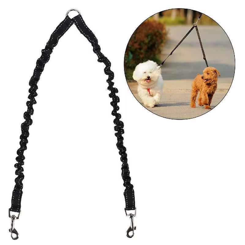 Double Dog Walking Coupler Leash - Bungee Elastic Splitter for Two Dogs