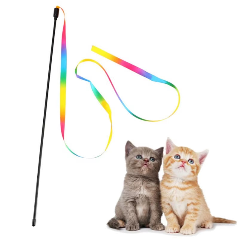 Pet Cat Toys Cute Funny Rainbow Strips Stick Cat Teaser 