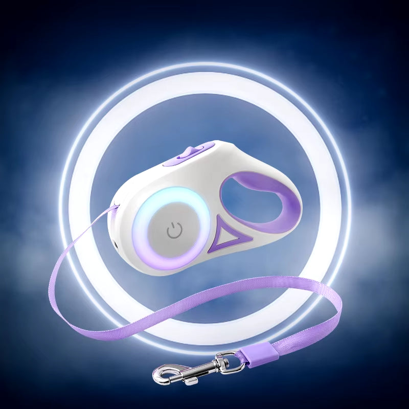 5M Automatic Retractable Dog Leash with Flashlight, LED Glowing at Night Walking Leash, Durable Nylon Outdoor Leash for Dog