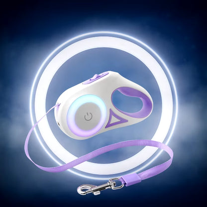 5M Automatic Retractable Dog Leash with Flashlight, LED Glowing at Night Walking Leash, Durable Nylon Outdoor Leash for Dog