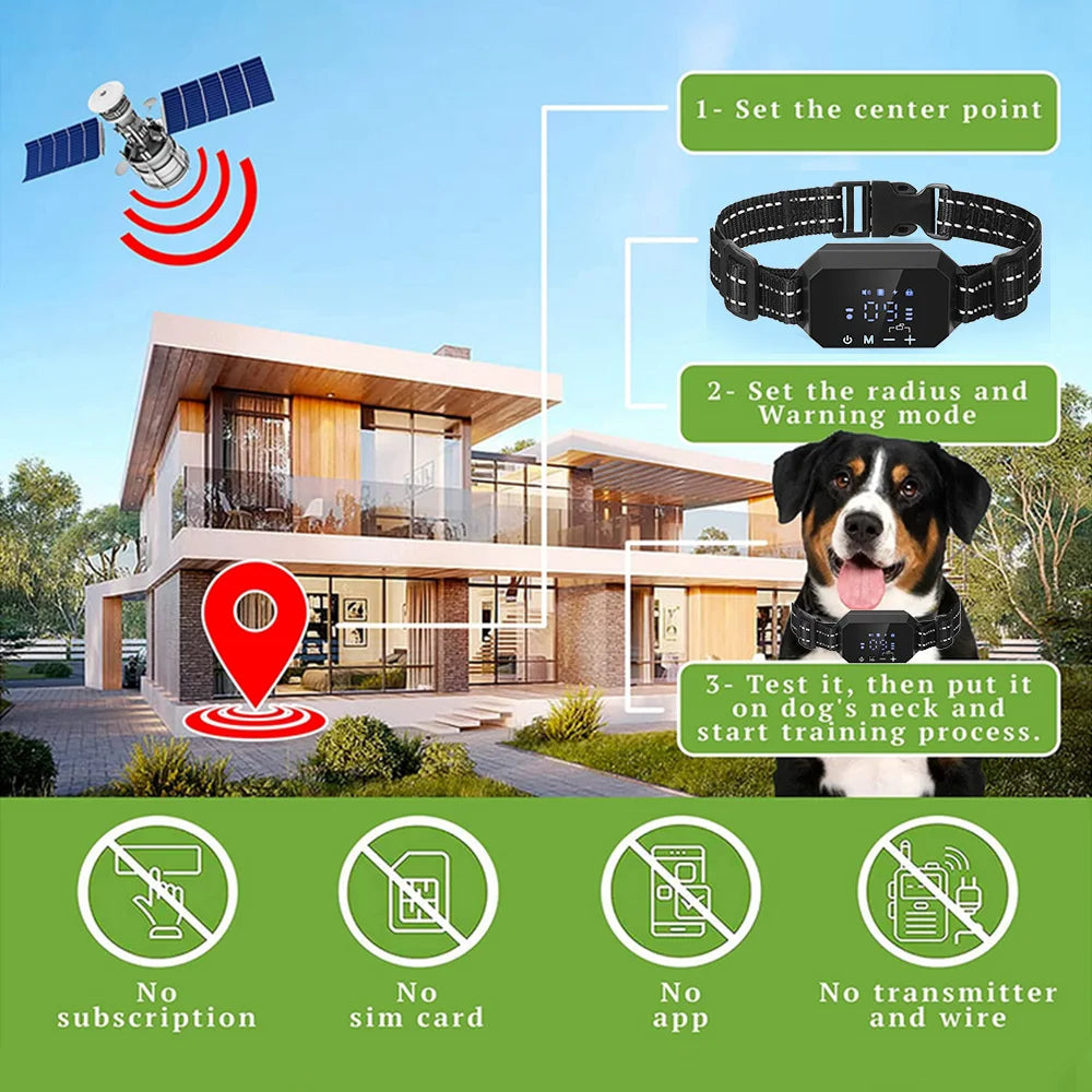 Adjustable GPS Wireless Dog Fence with Shock & Vibration - 100-3300 Ft Range, Rechargeable & Customizable Warning Strength