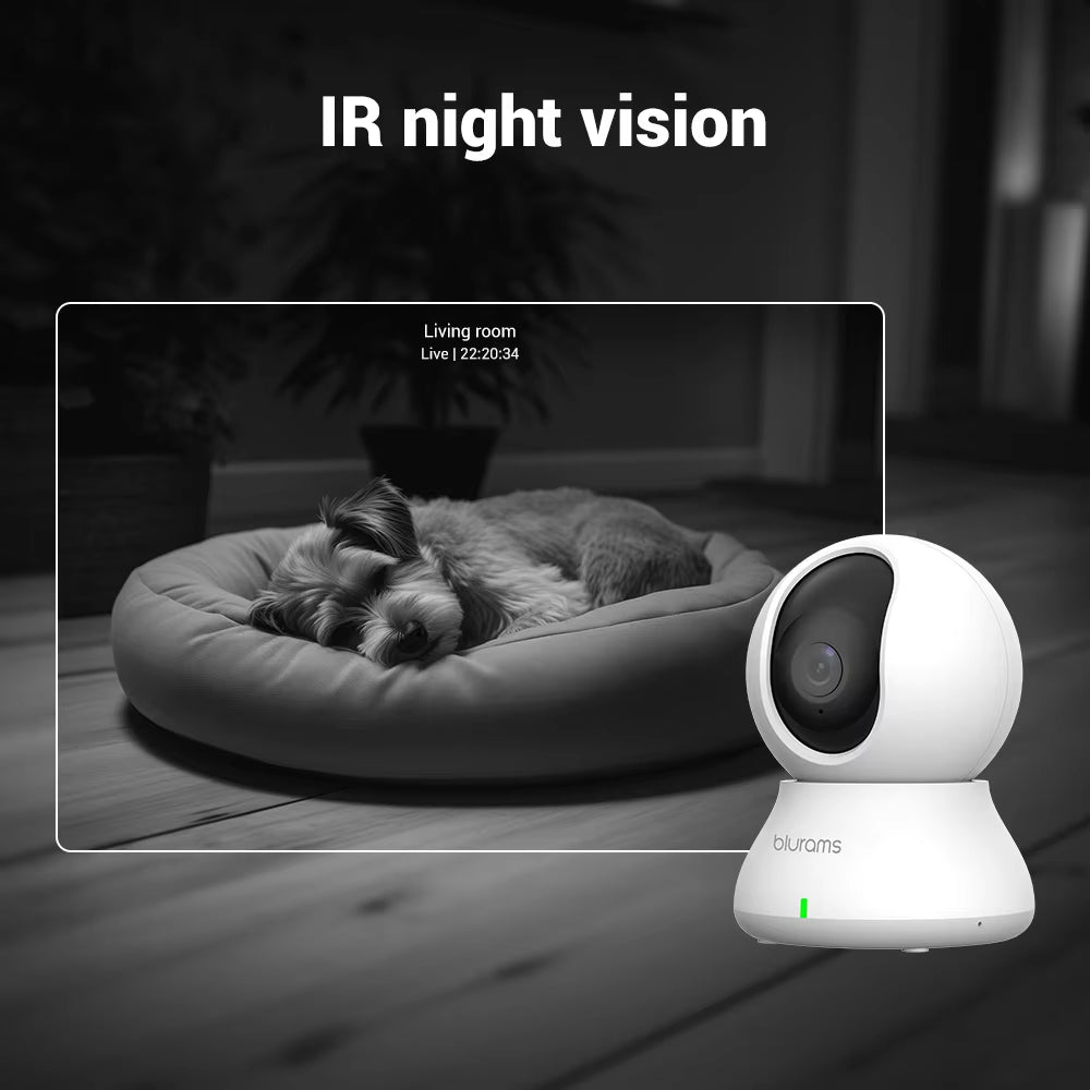2K 360° PTZ Wifi Indoor Camera for Pets - Home Security with Night Vision, 2-Way Talk & Phone App Control