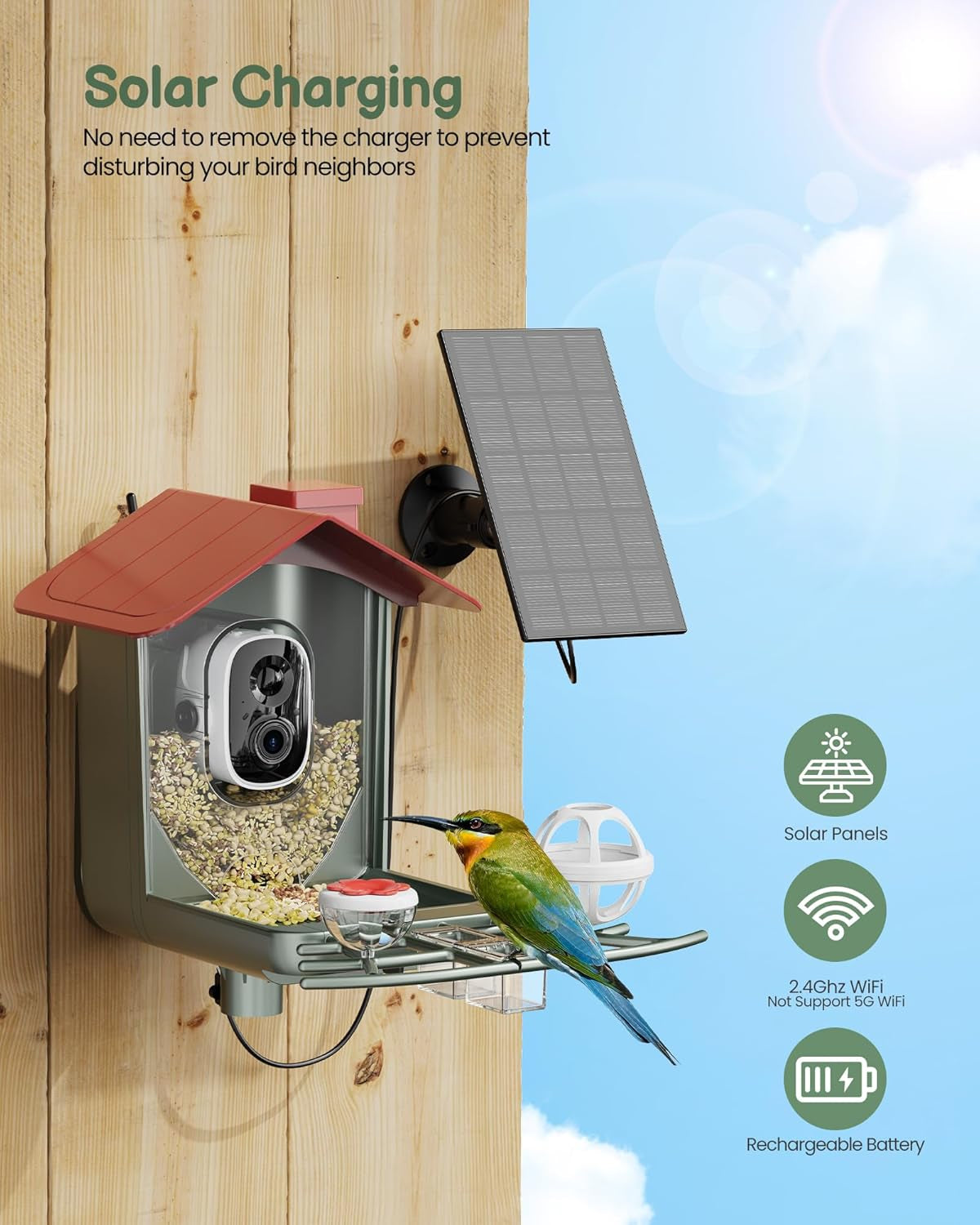Smart Bird Feeder with Solar Camera - 2K HD Live Video & AI Recognition for Garden Bird Watching - Perfect Gift for Bird Lovers
