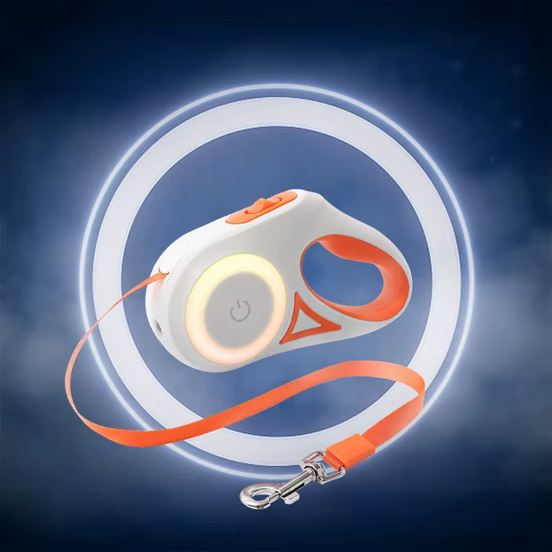 5M Automatic Retractable Dog Leash with Flashlight, LED Glowing at Night Walking Leash, Durable Nylon Outdoor Leash for Dog