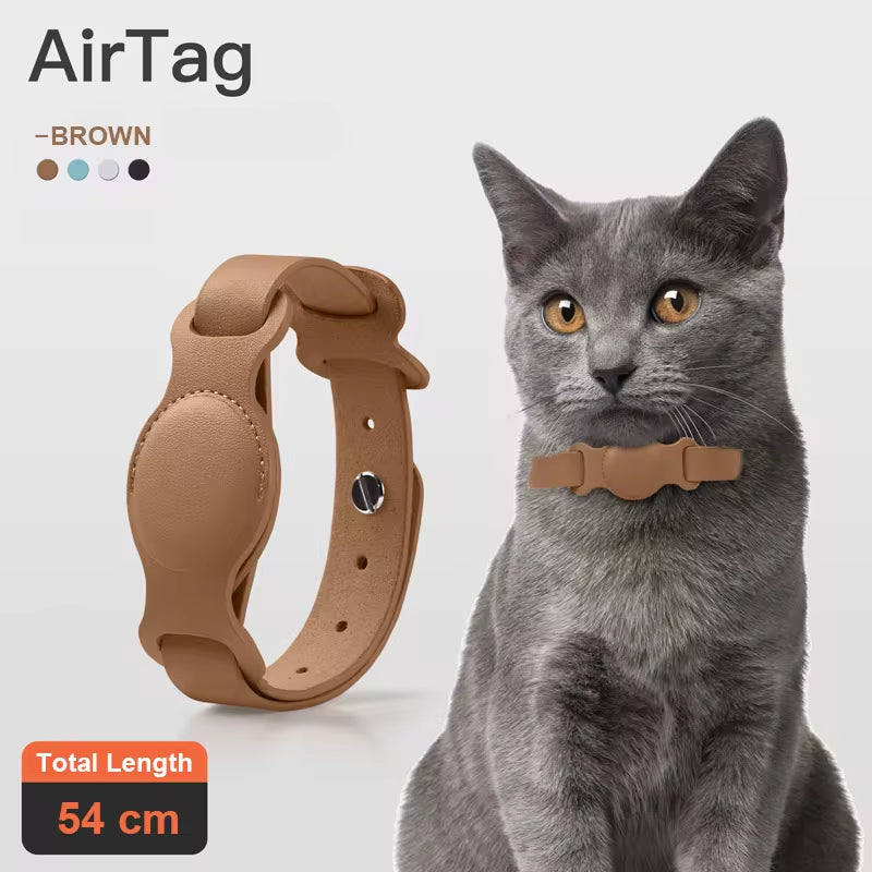 Stylish Leather Pet Collar with Adjustable Fit for Apple Airtag - Keep Your Furry Friends Safe and Trackable! 🐾✨