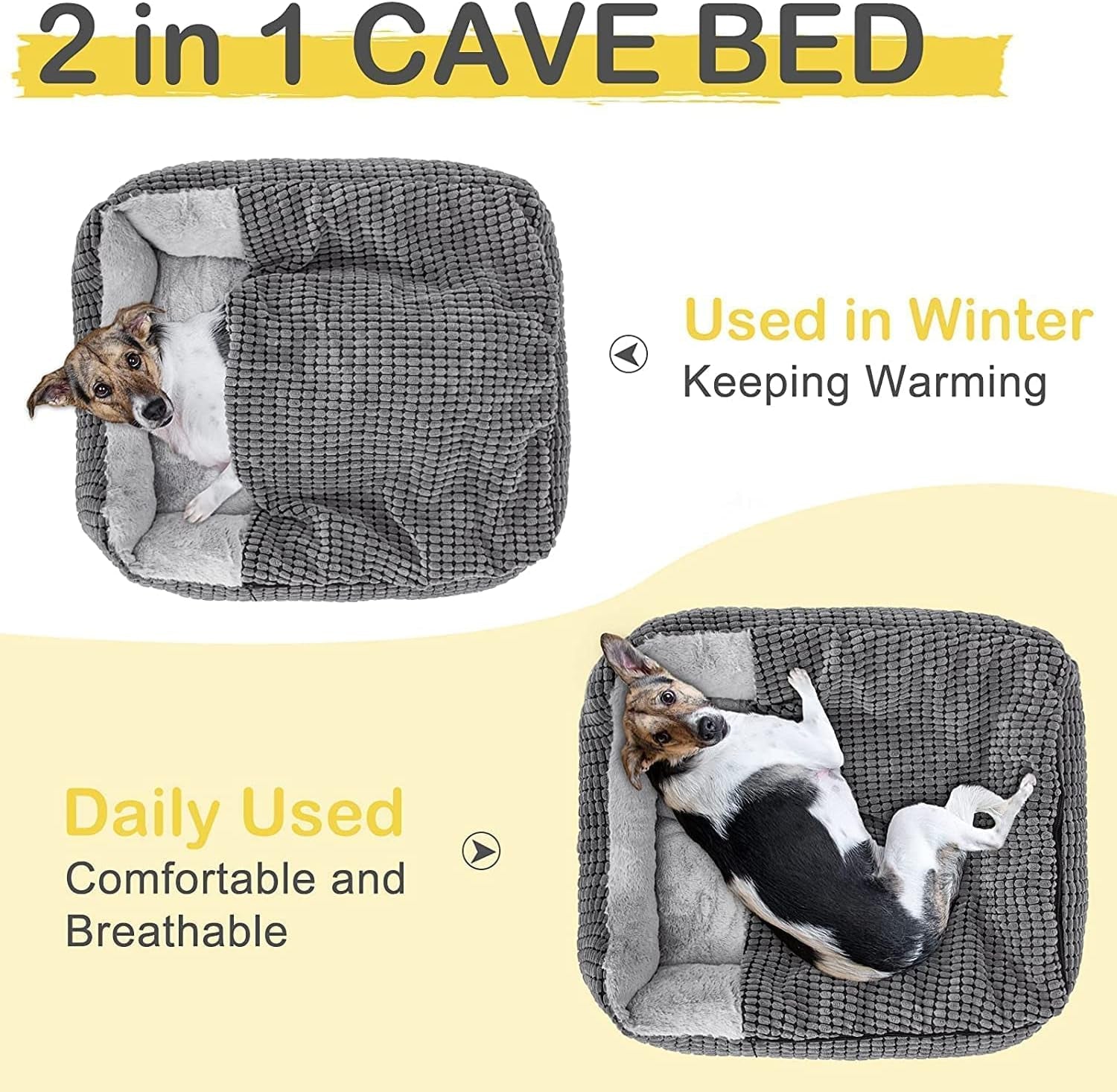 Plush Hooded Dog Bed - Cozy Washable Cave for Medium to Large Pets