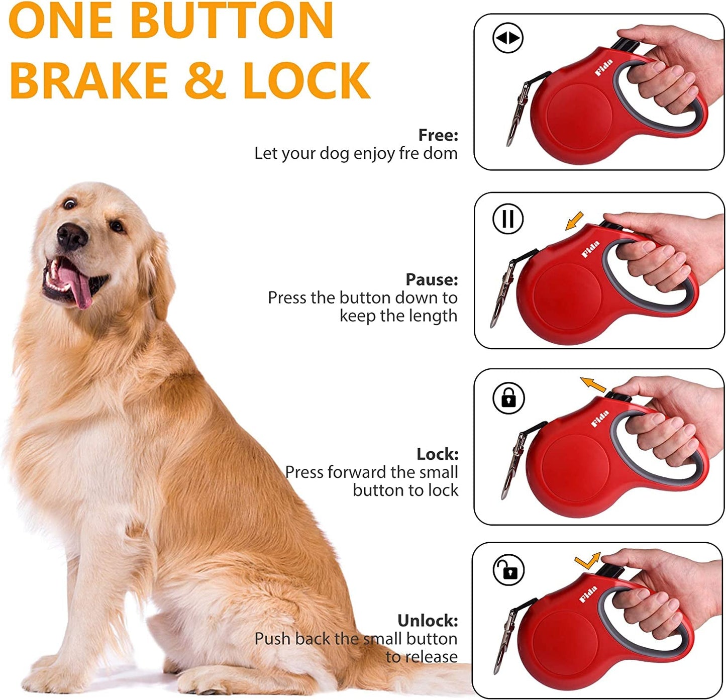 Retractable Dog Leash with Dispenser for Poop Bags