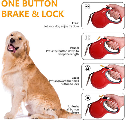 Retractable Dog Leash with Dispenser for Poop Bags