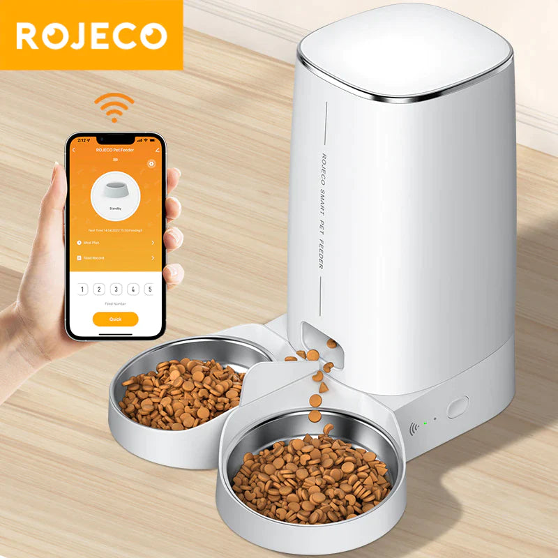  Automatic Cat Feeder. Pet Smart Cat Food Kibble Dispenser, Remote Control Wifi Button Auto Feeder for Cats and dogs