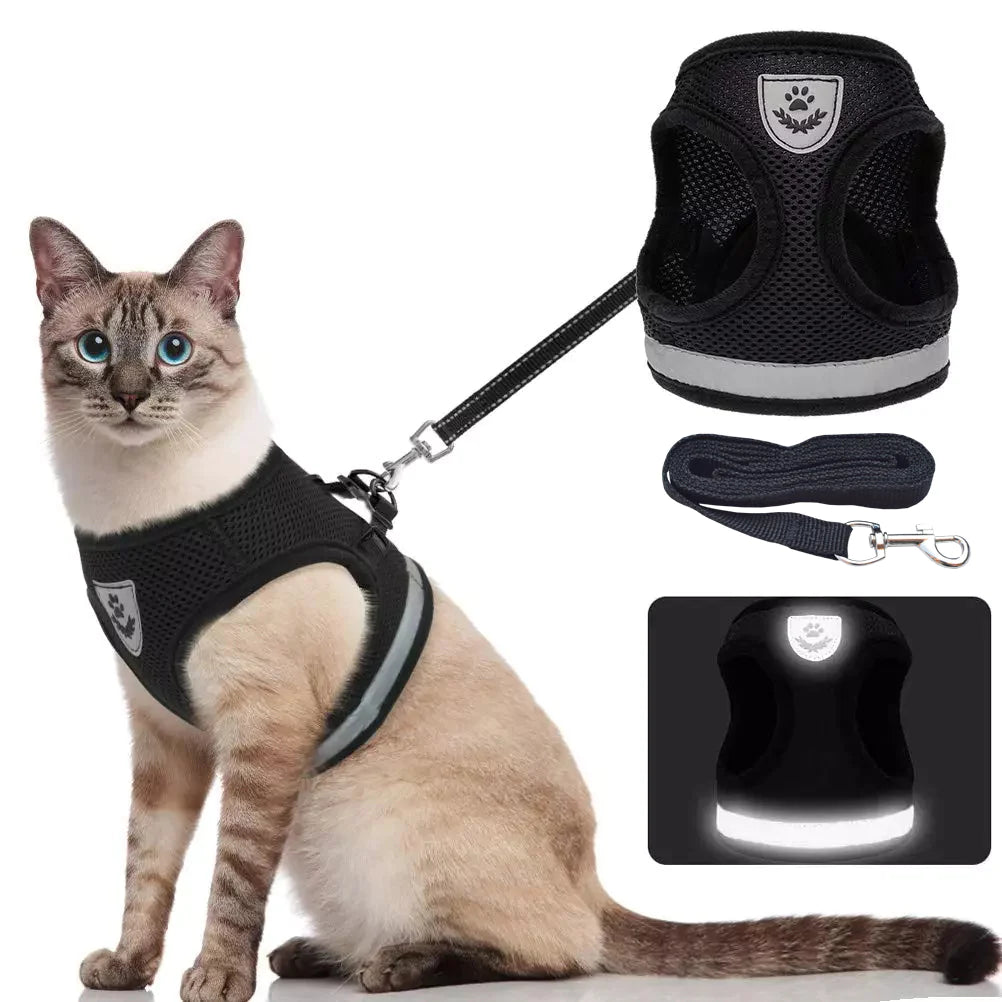 Adjustable Breathable Cat Harness and Leash - Escape Proof Vest for Kittens, Puppies, and Dogs with Reflective Design for Easy Control