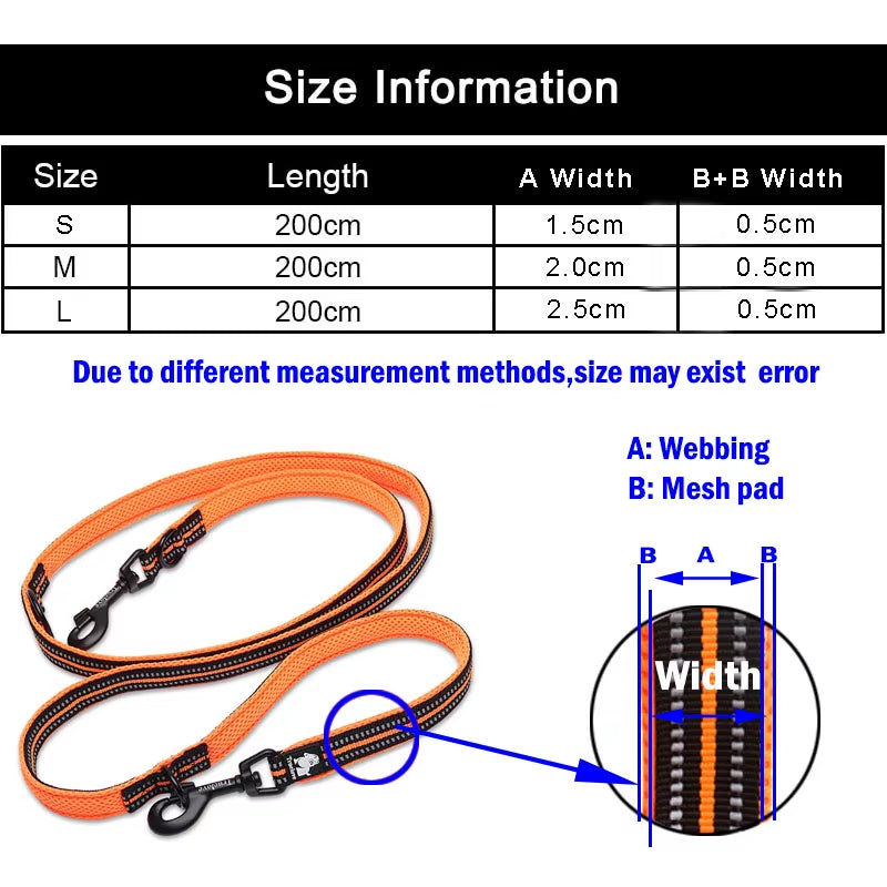 Multi-Functional 7-in-1 Adjustable Hands-Free Dog Leash with Reflective Features for Walking Two Dogs