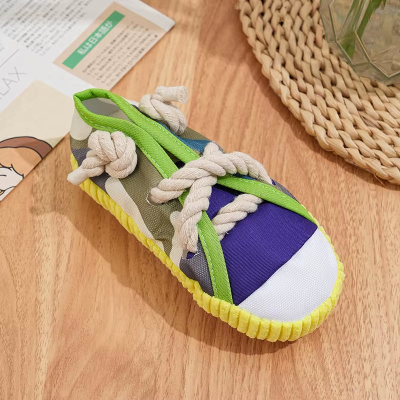 Dog Chewing Toy Squeaky Bite Resistant Canvas Shoes Knot Puppy Toy Teeth Cleaning Training Molar Dog Chew Toy Supplies
