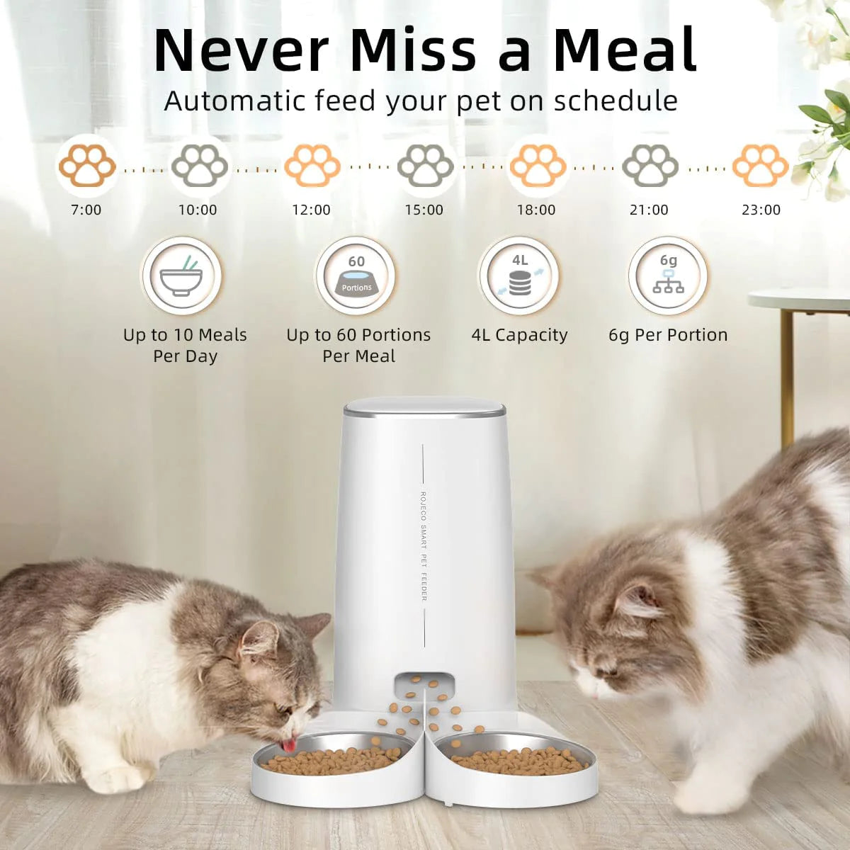  Automatic Cat Feeder. Pet Smart Cat Food Kibble Dispenser, Remote Control Wifi Button Auto Feeder for Cats and dogs
