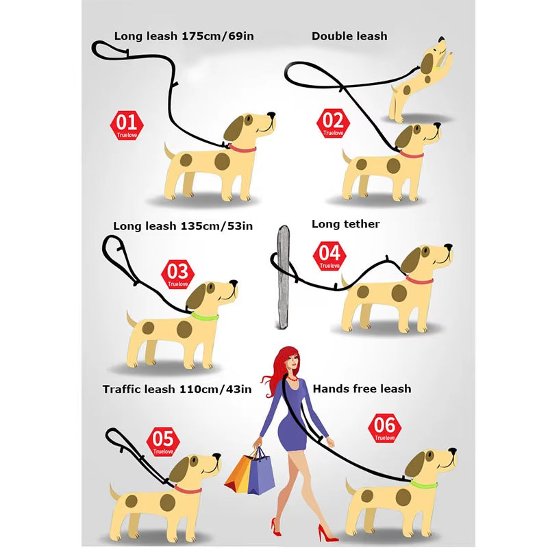 Multi-Functional 7-in-1 Adjustable Hands-Free Dog Leash with Reflective Features for Walking Two Dogs