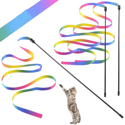 Pet Cat Toys Cute Funny Rainbow Strips Stick Cat Teaser 