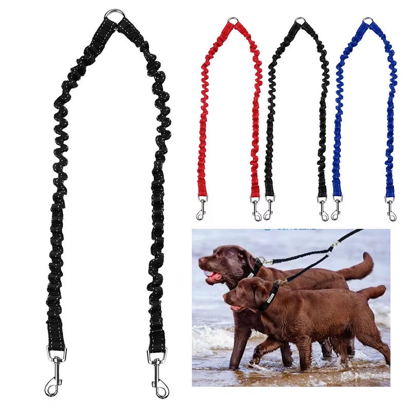 Double Dog Walking Coupler Leash - Bungee Elastic Splitter for Two Dogs