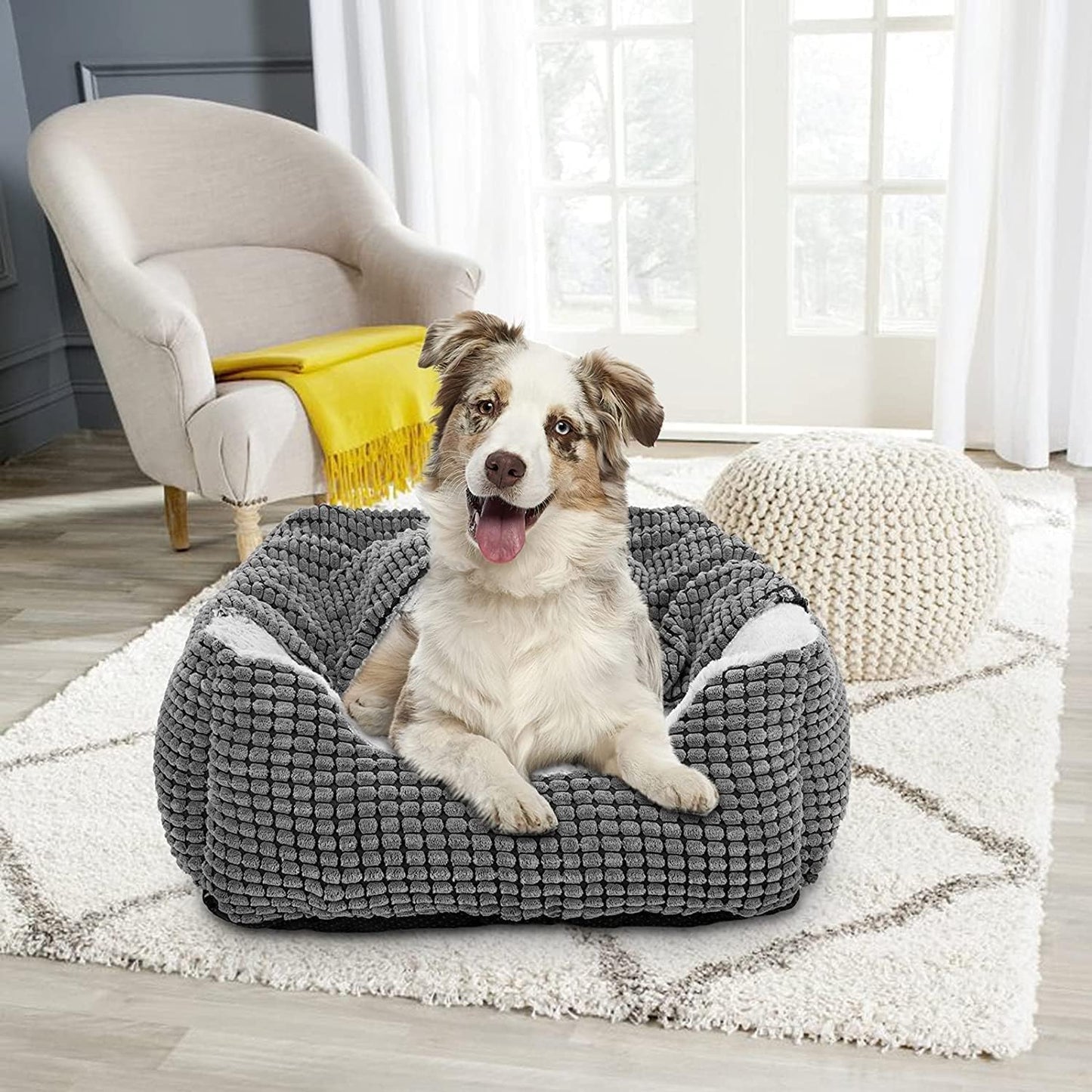Plush Hooded Dog Bed - Cozy Washable Cave for Medium to Large Pets