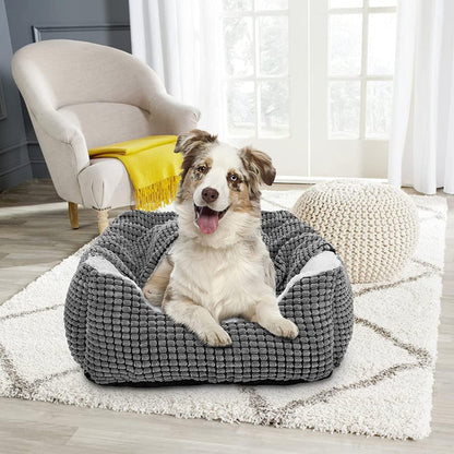 Plush Hooded Dog Bed - Cozy Washable Cave for Medium to Large Pets
