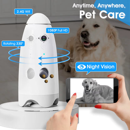 Smart 1080P Dog Camera 180° View with Treat Dispenser - Interactive Pet Feeder and Monitoring System Designed for Dogs