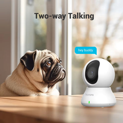 2K 360° PTZ Wifi Indoor Camera for Pets - Home Security with Night Vision, 2-Way Talk & Phone App Control