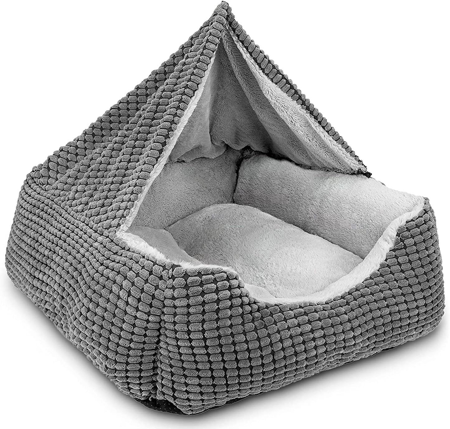 Plush Hooded Dog Bed - Cozy Washable Cave for Medium to Large Pets