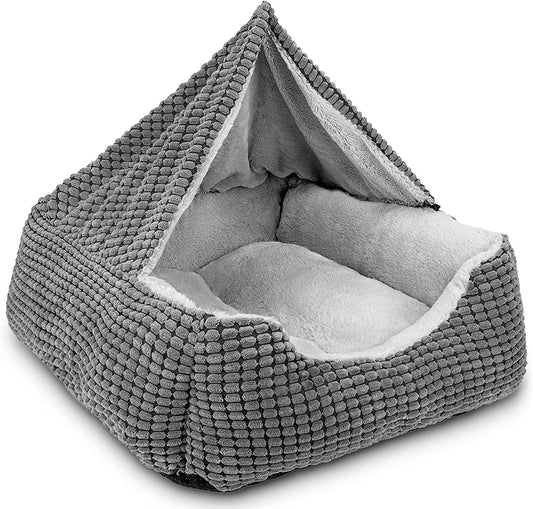 Plush Hooded Dog Bed - Cozy Washable Cave for Medium to Large Pets
