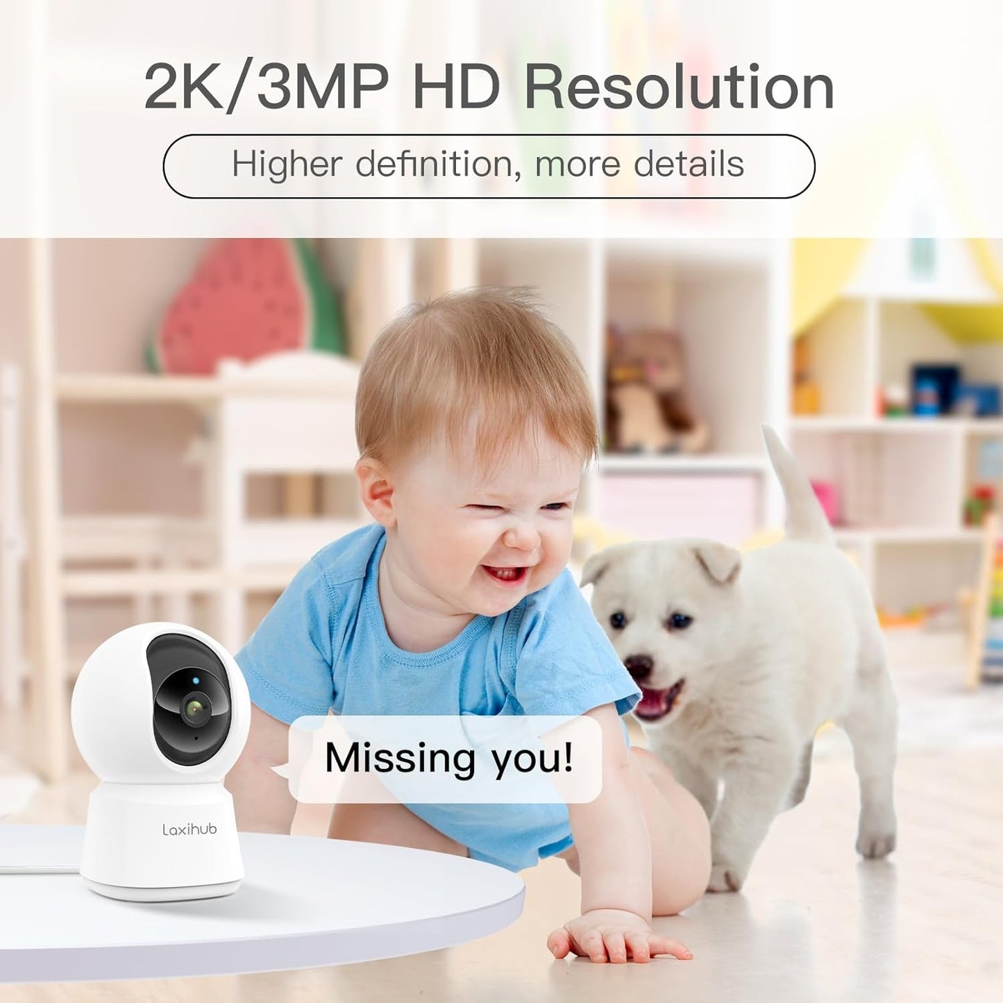  Pet Dog Cameras with App,2K 3MP Indoor Security Camera for Baby Cat Puppy