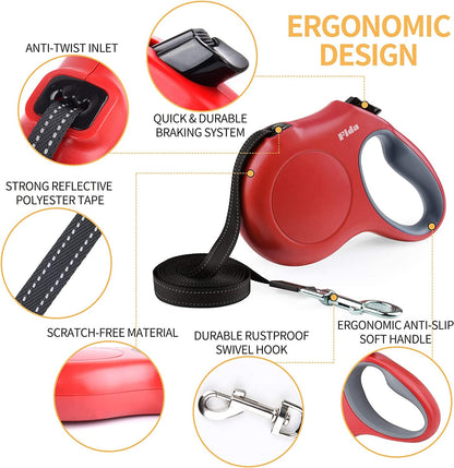 Retractable Dog Leash with Dispenser for Poop Bags