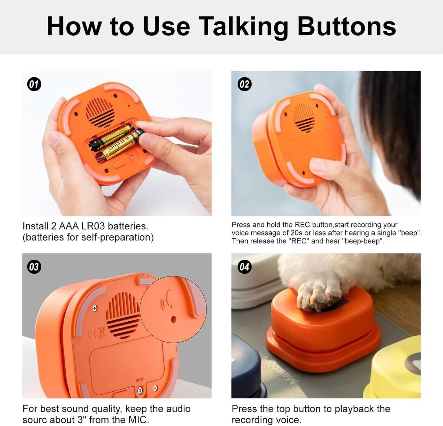 Interactive Dog Communication Button - Easy Vocal Training Toy with Pad & Stickers